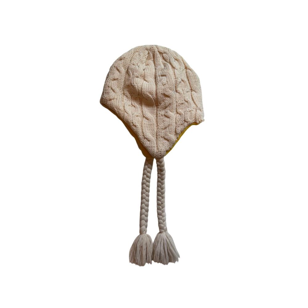 Burton Osfa Wool Eardrop Beanie Cable Knit Fleece Lined Winter Oatmeal Cream